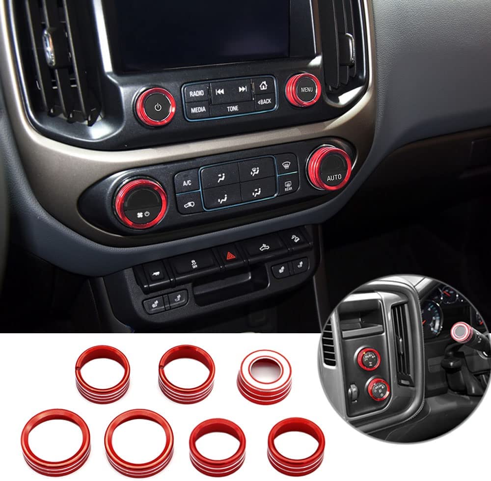 AC Audio Knob Cover Compatible with 2015-2022 Center Console Auto Climate Control Turn Signal 4WD Light Switch Knob Cover Trim Ring 7pcs - Delicate Leather