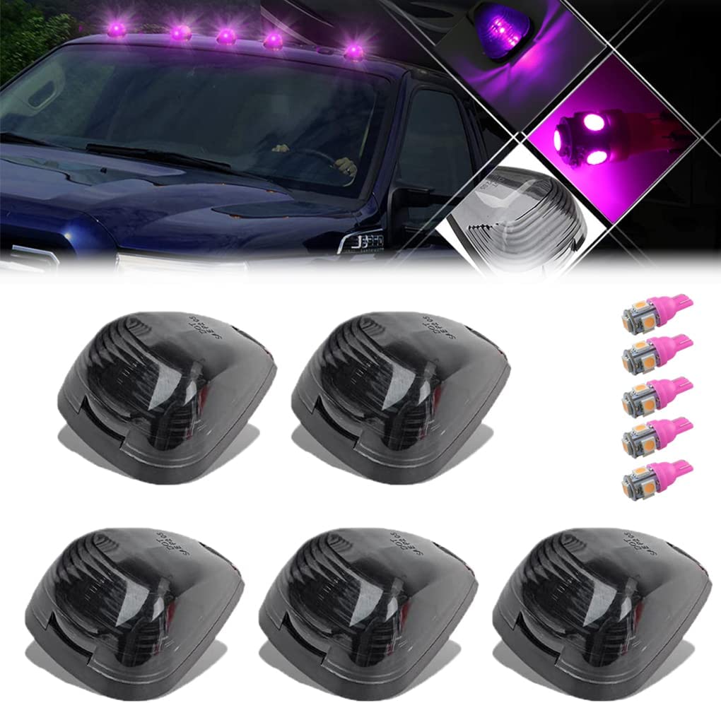 5X Black Smoke Lens Cab Roof Marker Running Lamps w/Blue LED Lights - Delicate Leather