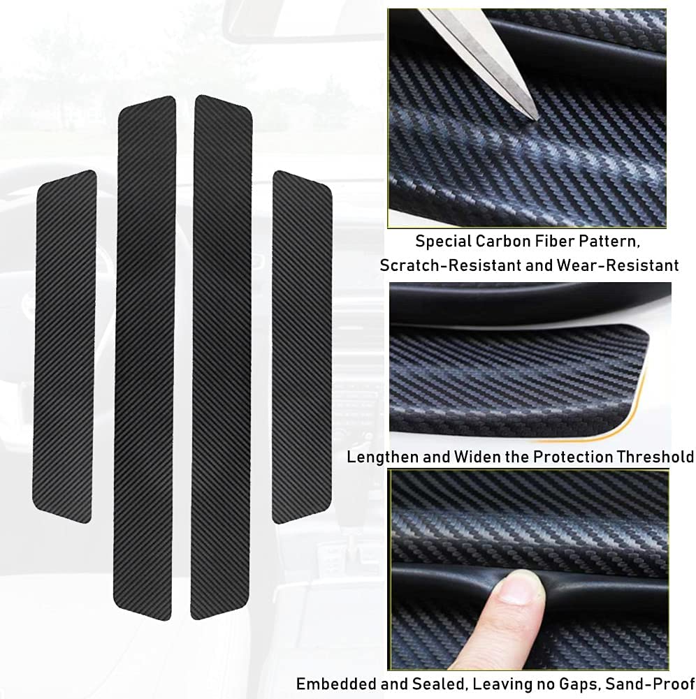 4PCS Carbon Fiber for Camaro Door Sill Scratch Protector, Threshold Protection Sticker Reflective Decoration Door Sill Threshold Scratch Pad Film, FJ, Universal Size - Delicate Leather