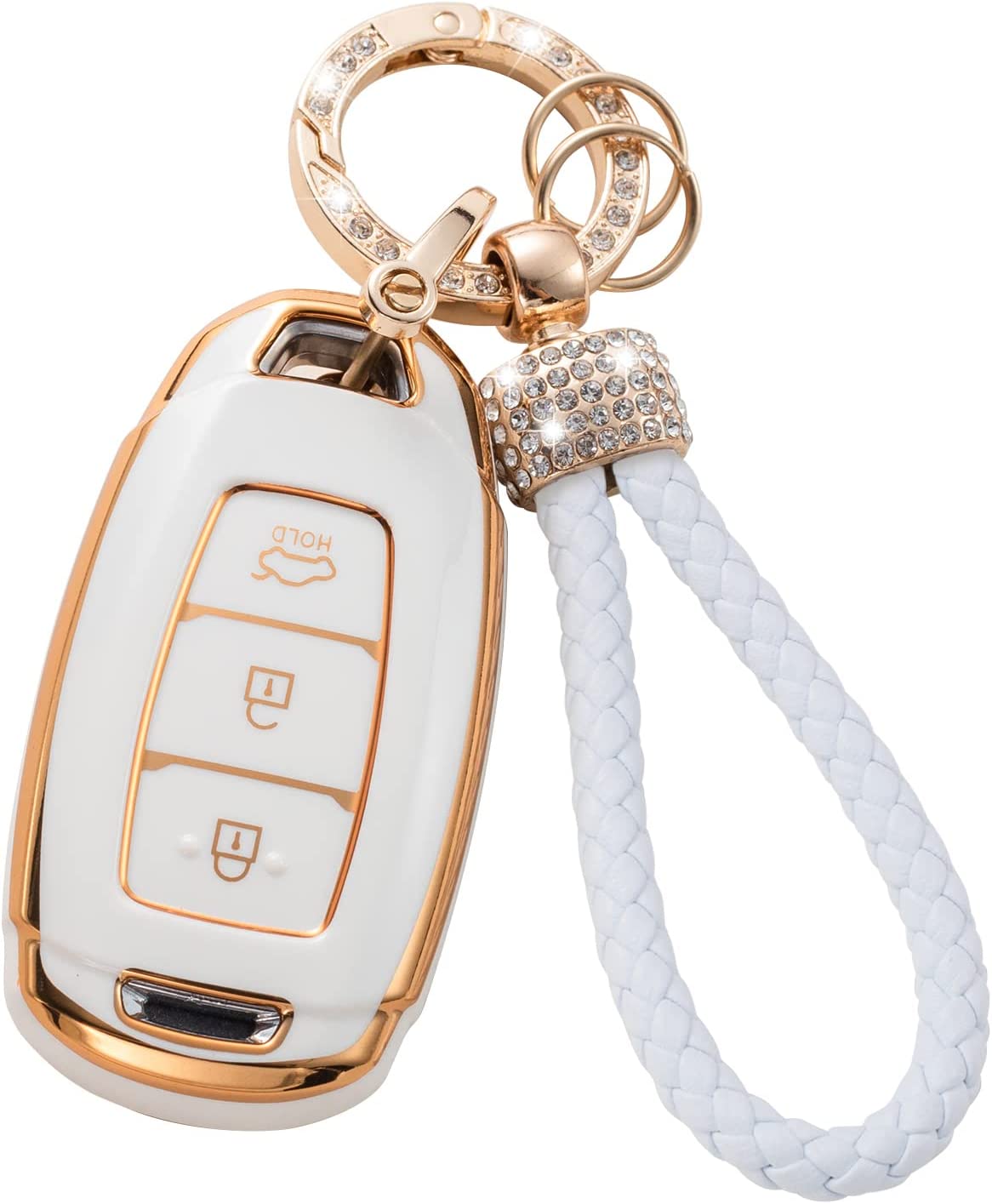 Hyundai Key Fob Cover with Keychain Lanyard, Soft TPU Key Fob Protector Shell Compatible with Hyundai Kona Santa Fe Elantra GT Veloster Accent Venue Smart Remote Case - Delicate Leather