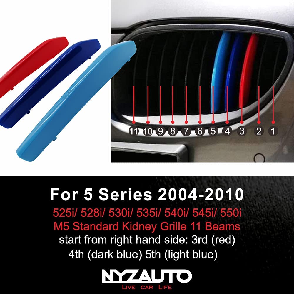M-Colored Stripe Grille Insert Trims Compatible with 2004-2010 E60 5 Series 11 Beams Standard Grill - Delicate Leather