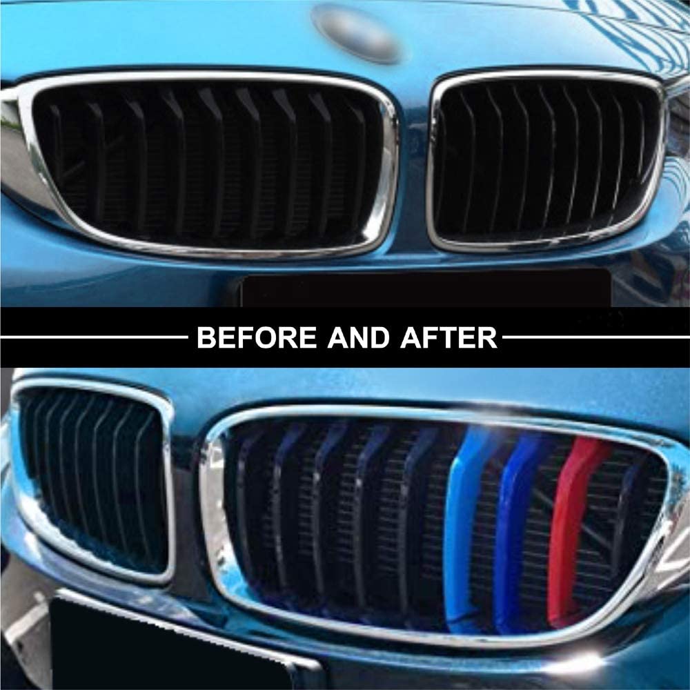 M-Colored Stripe Grille Insert Trims Compatible with 2014-up F32 F33 F36 4 Series Kidney Grill (9 Beams,Not Fit 11-Beam) - Delicate Leather