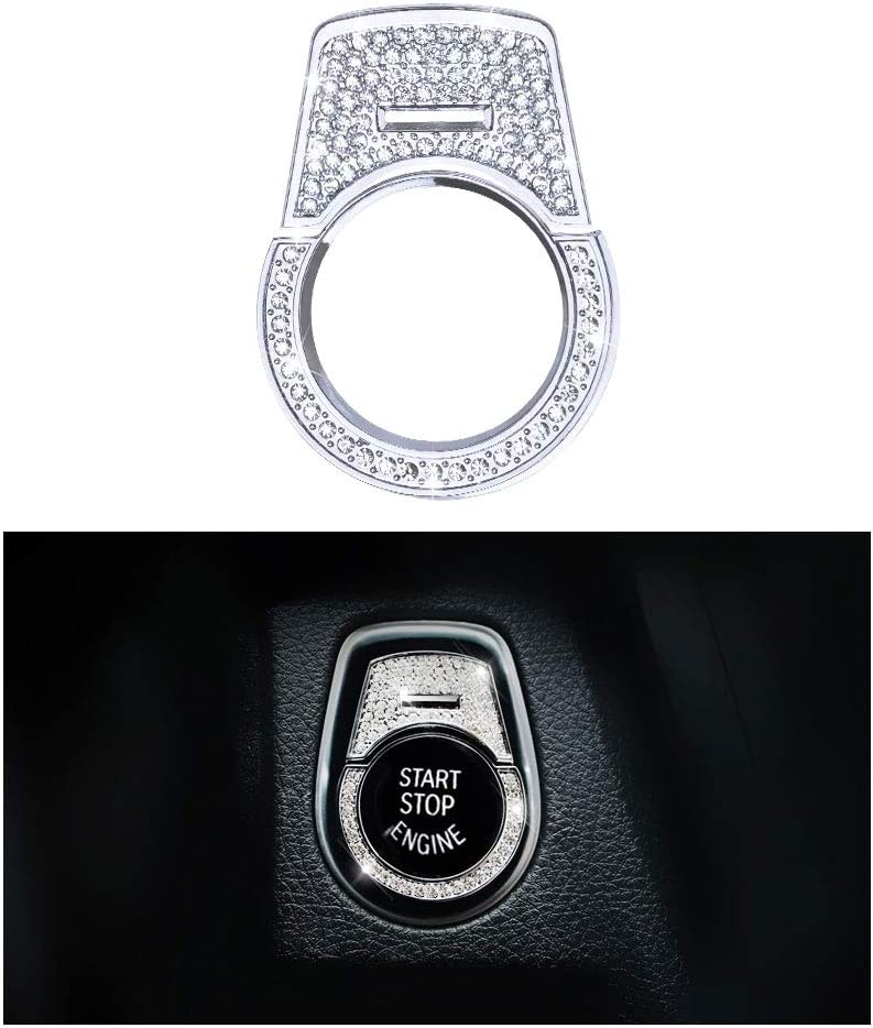 Compatible Ignition Caps for Accessories Parts Start Stop Button Covers Engine Decal Bling Interior Decorations 3 5 7 Series X3 X4 X5 X6 F30 F31 G31 F13 G01 xDrive Women Men Crystal Silver - Delicate Leather