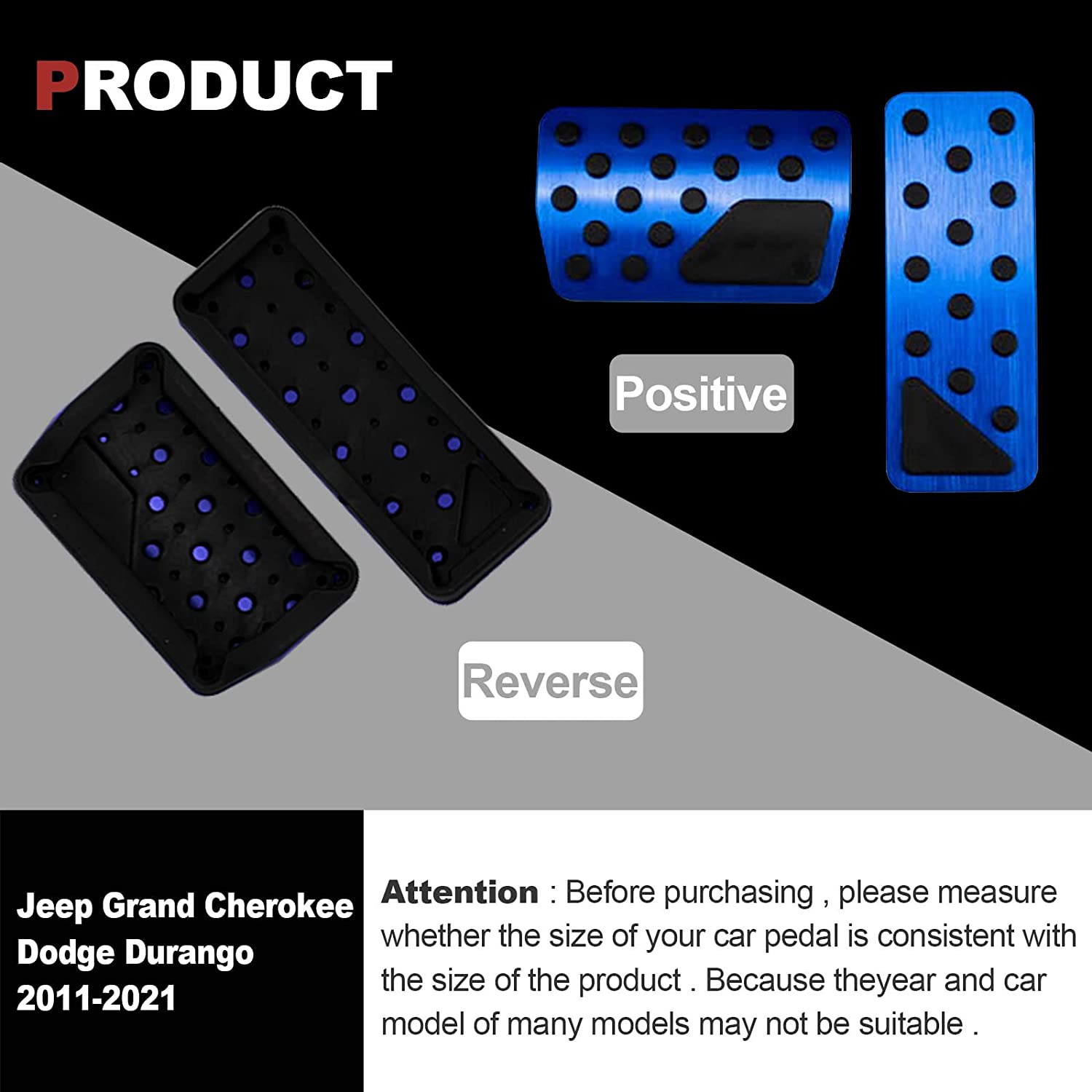 Aluminum Alloy No Drilling Non Slip Gas Pedal Brake Pedal Cover Interior Accessories Kit 2 Pieces Compatible with 2011-2021 Grand Cherokee & Dodge Durango - Delicate Leather