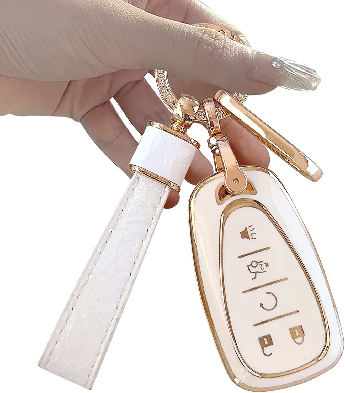 Key fob Cover.Two different materials Chevr keychain Accessories, 5 colors TPU key Cover .for Chevrolet,5 Buttons Smart Key - Delicate Leather