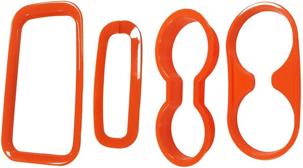 4PCS Interior Accessories Decoration Cover Trim Kit Front+Rear Water Cup Holder Trim Gear Shift Box Trim Transfer Case Trim Compatible with Wrangler JK JKU 2011-2018 4-Door (Orange) - Delicate Leather