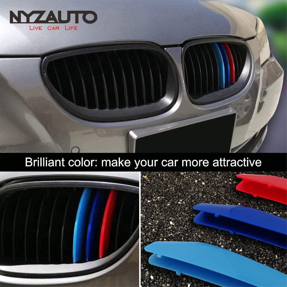 M-Colored Stripe Grille Insert Trims Compatible with 2004-2010 E60 5 Series 11 Beams Standard Grill - Delicate Leather