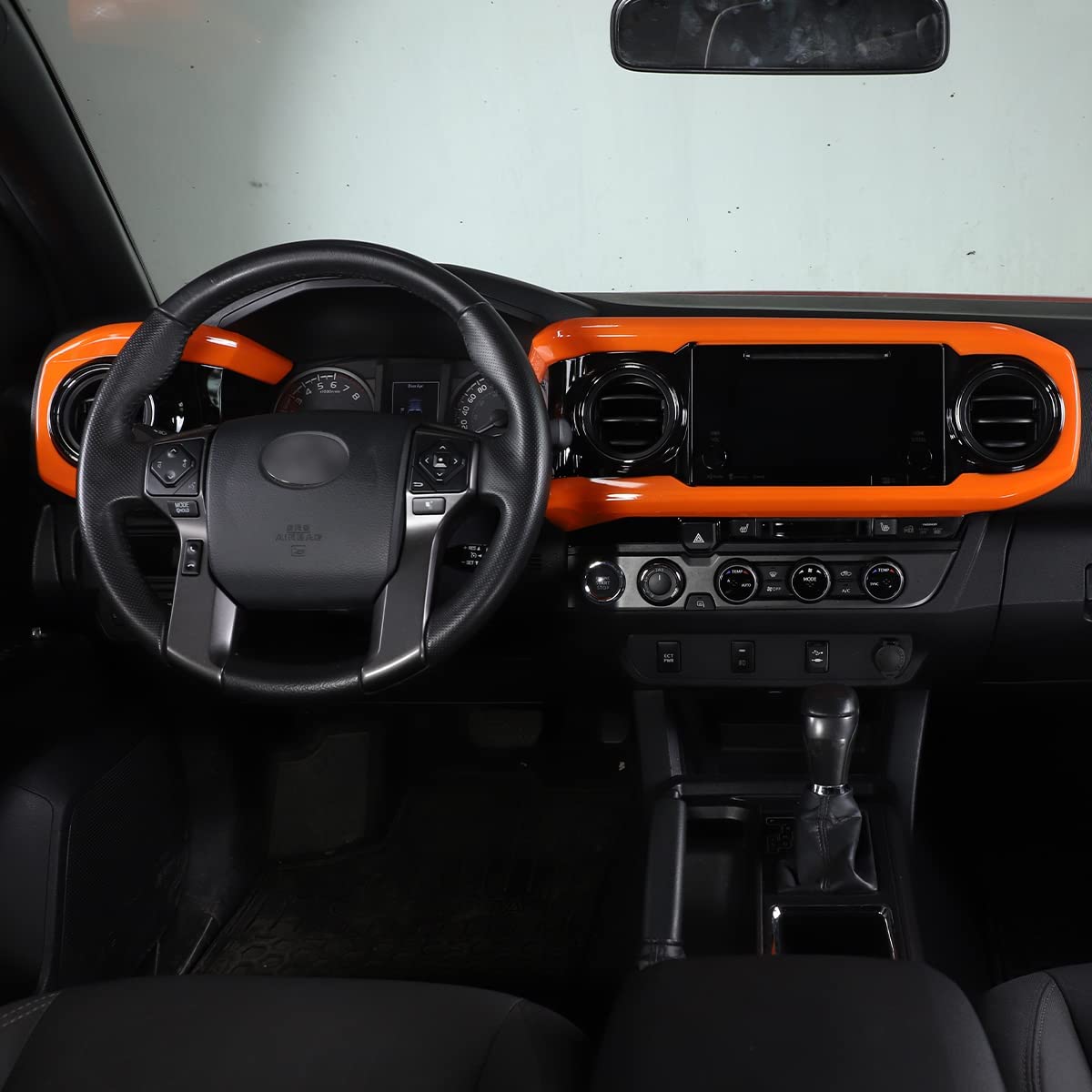 Car ABS Inner Look Central Console Dashboard Panel Cover Trim Stickers Compatible with Toyota Tacoma 2016 2017 2018 2019 2020 2021 2022 (Orange + Black) - Delicate Leather