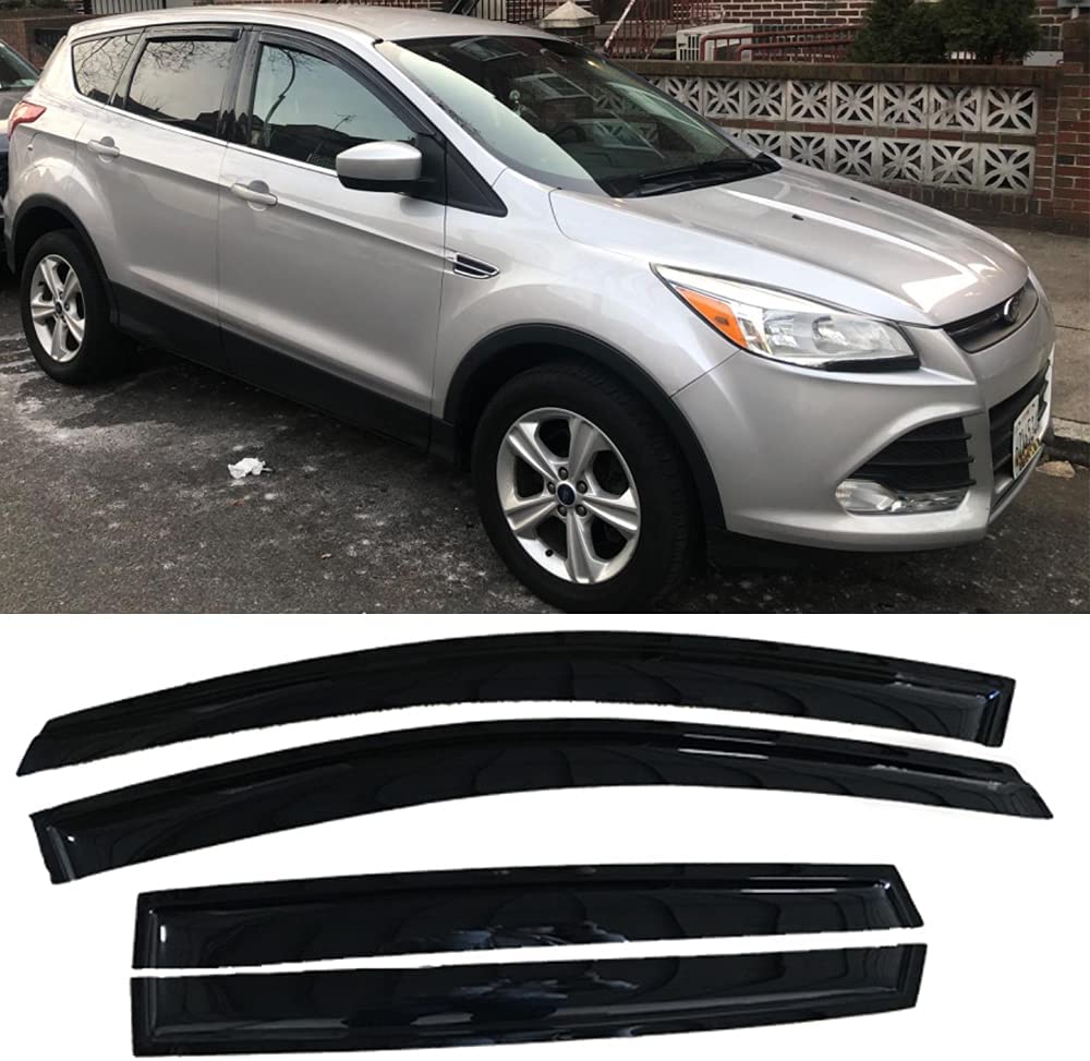 Original Side Window Wind Deflector, 4pcs Out-Channel Tape-On Nice Rain Guards Set, Vent Visor fit for 2013-2019 Ford Escape 94383 - Delicate Leather