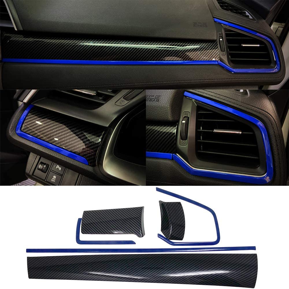 6Pcs Carbon Fiber Grain Console Center Dashboard Cover Trim Decorative Sticker Compatible with 10th Gen Civic 2016 2017 2018 2019 2020 2021 - Delicate Leather