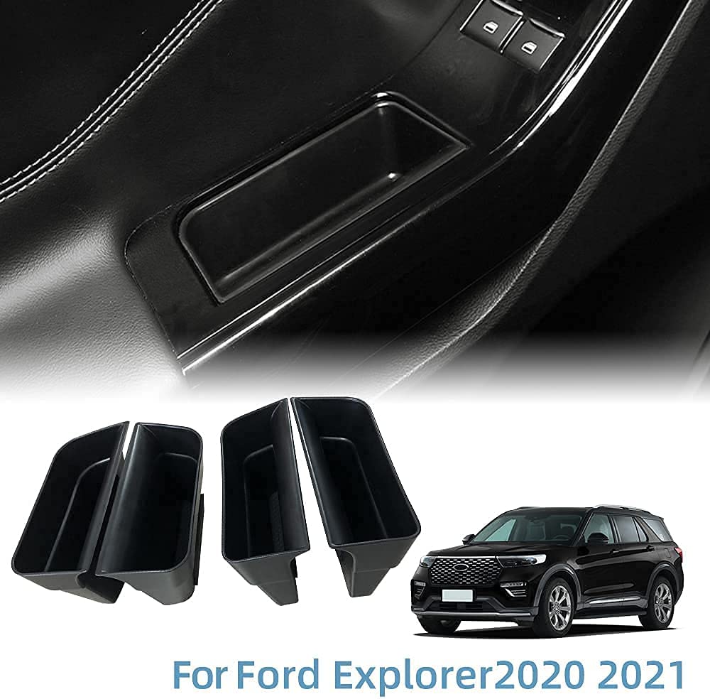 4PCS Door Grab Tray Door Organizer Compatible with Explorer 2020 2021 2022 Armrest Phone Container Handle Insert ABS Tray Storage Box Glove Pallet - Delicate Leather