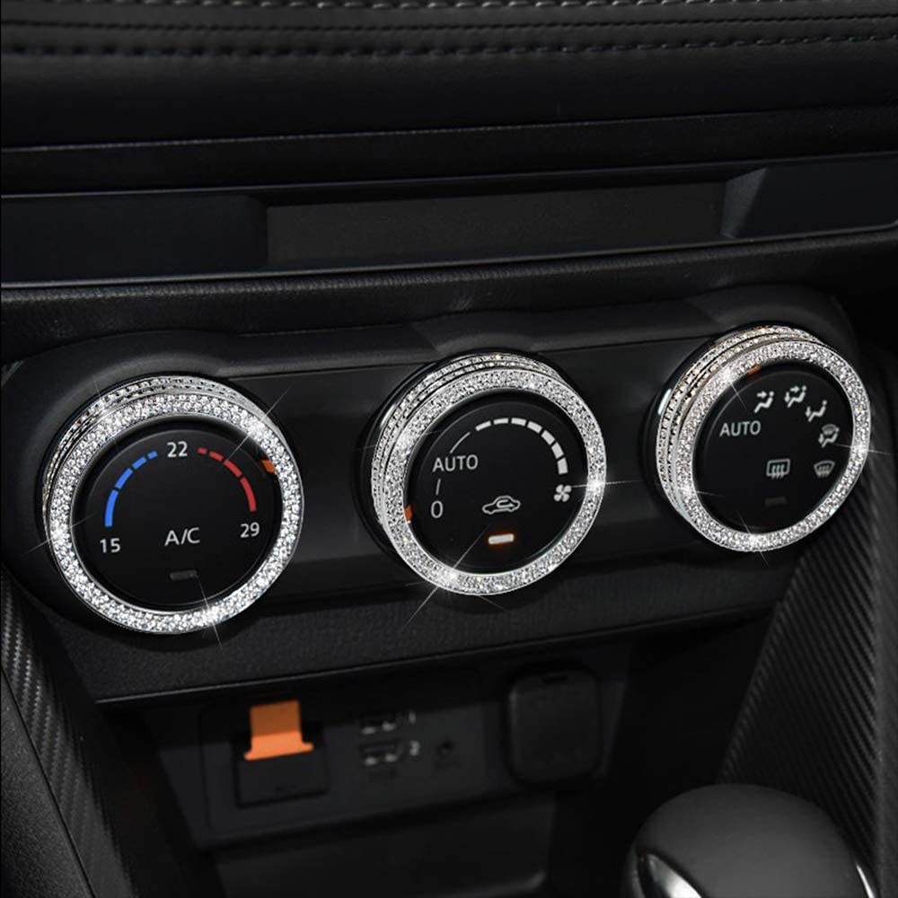 Car Interior Bling Accessories for Mazda CX-3 CX-5 MX-5 Miata AC Knobs Air Conditioning Fan Control Dial Temperature Decals Stickers Cover Parts Trim Men Women Zinc Alloy Crystal Silver 3 Pack - Delicate Leather