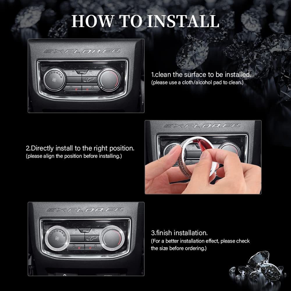 Ford Explorer Accessories Bling 2022 2021 2020 Rear Air Temperature AC Knob Covers Glitter Car Interior Decoration Trims Metal Decal Caps - Delicate Leather