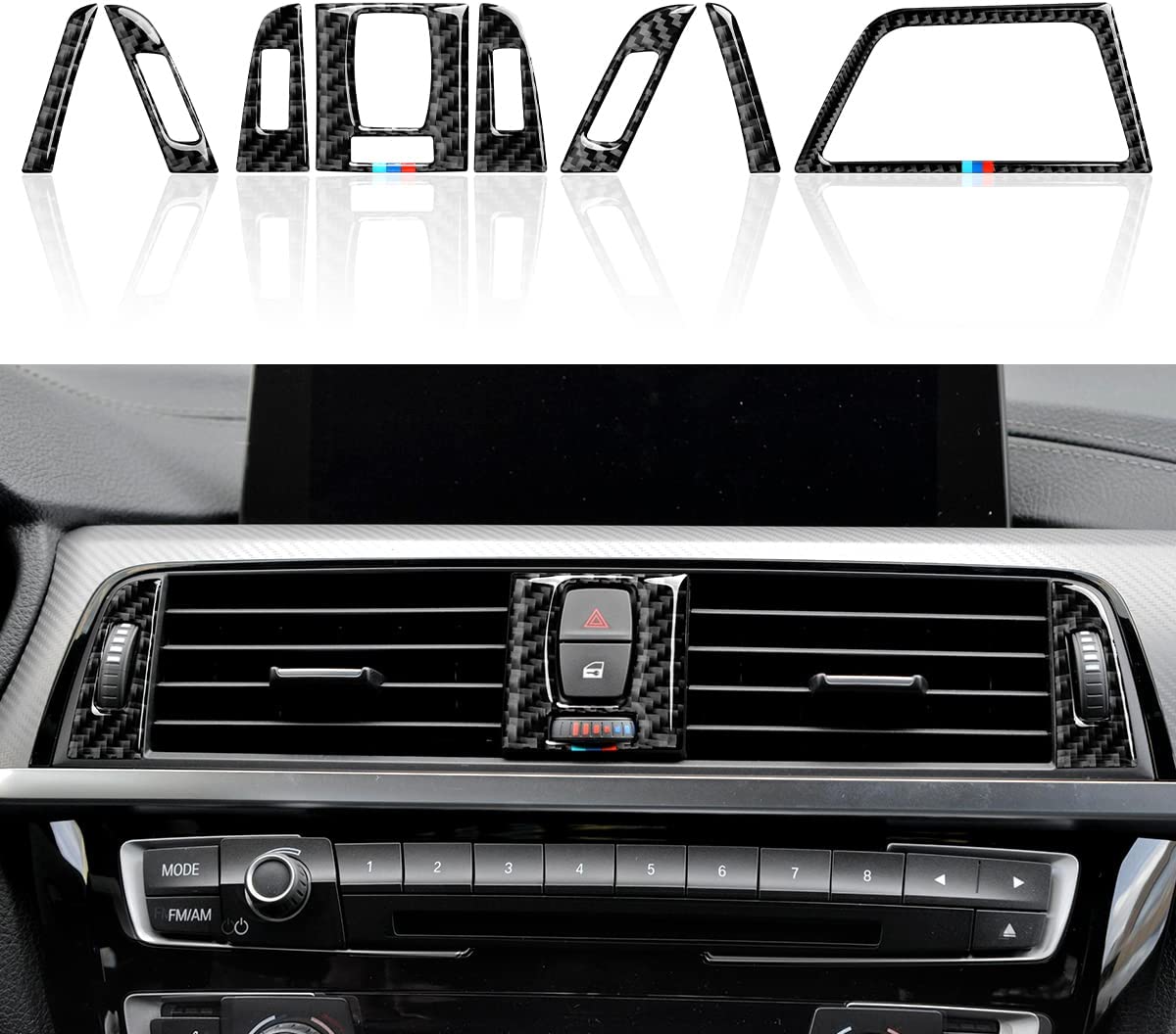 8PCS Car Air Vent Decal Carbon Fiber Sticker Trim Cover Compatible with 3 4 Series Accessories (B) -- ONLY for F30 (2016-2019), F32 F34 (2017-2019) - Delicate Leather