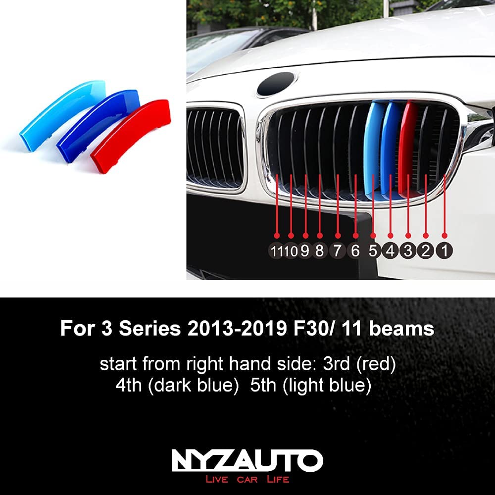 M-Colored Stripe Grille Insert Trims Compatible with 2013-2018 F30 3 Series 316i 318i 320i 328d 328i 335i 340i Kidney Grill (11 Beams, Not Fit 8 Beams) - Delicate Leather