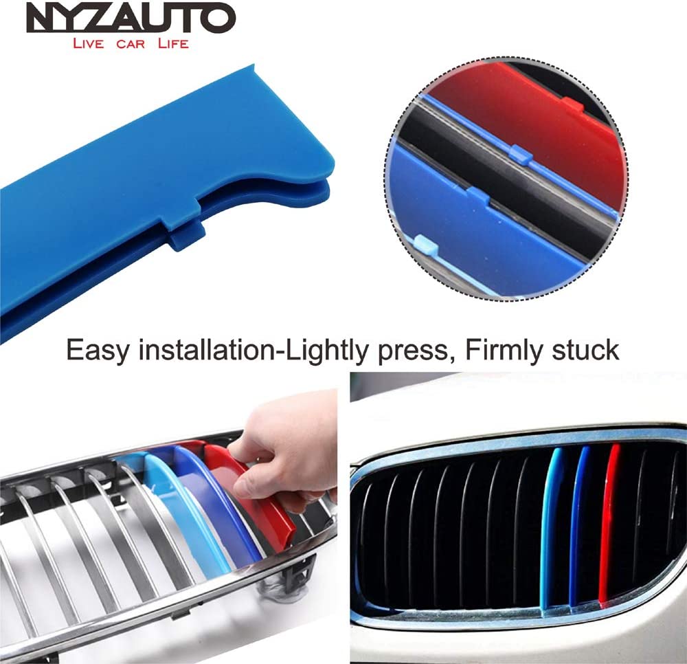 M-Colored Stripe Grille Insert Trims Compatible with 2009-2012 E90/E91 3 Series 12-Beam Standard Grill - Delicate Leather