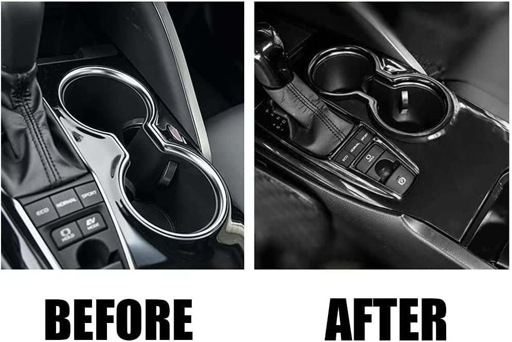 1Pcs Lacquer Black ABS Gear Shift Knob Console Panel Trims Cover Cup Holder Decor Sticker Compatible with Toyota Camry LE SE TRD SE 2018 2019 2020 2021 2022 2023-Without Seat Heater Switch - Delicate Leather