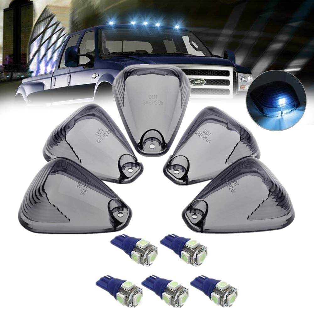 5 X Cab Marker Light Smoke Cover White LED, Cab Roof Running Light, Accessories Light Compatible with 1999-2016 Ford F150 F250 F350 F450 F550 F650 E150 E250 E350 Super Duty Pickup Truck - Delicate Leather