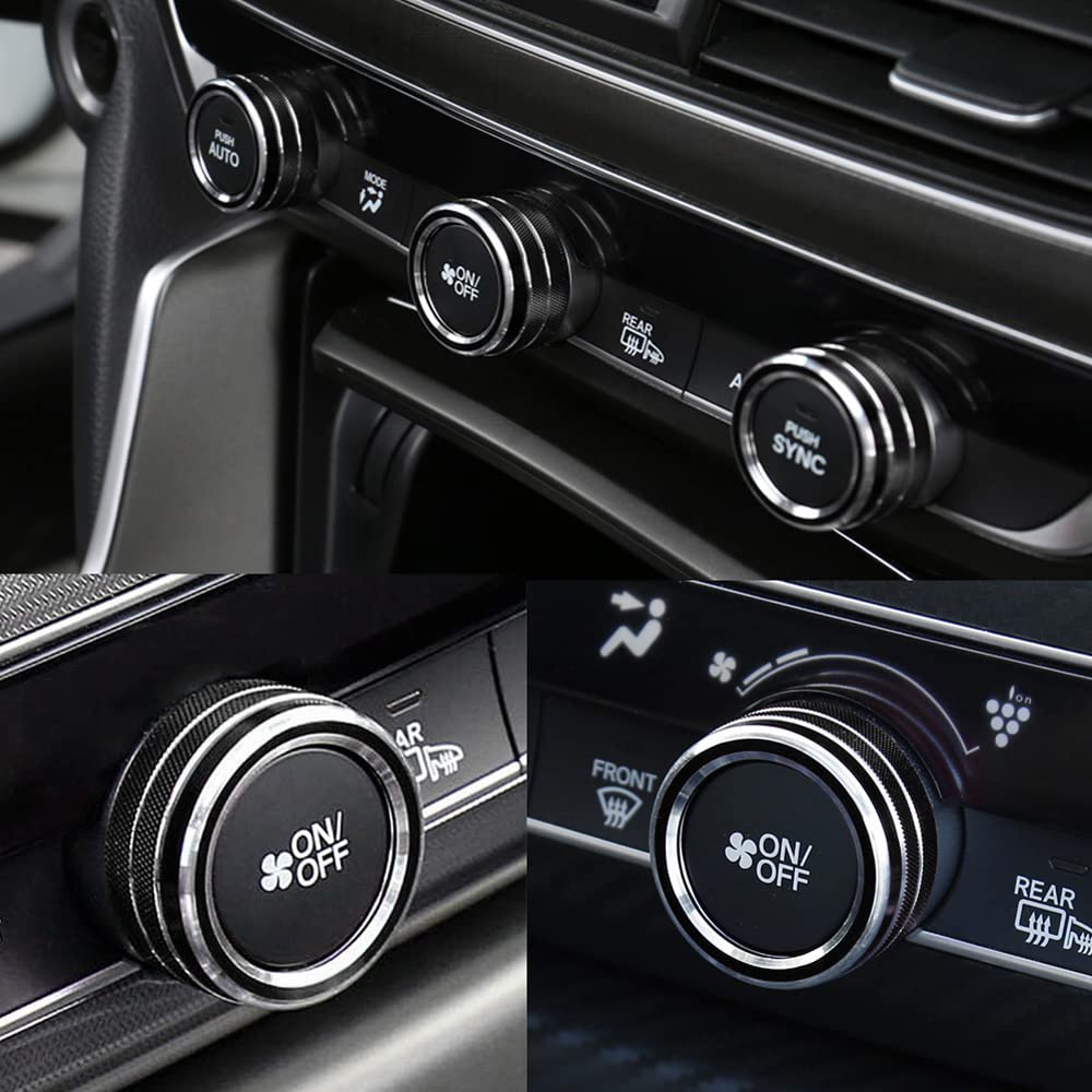 5Pcs Aluminum Car Centre Console AC Air Conditioning Knob Sound Volume Knob Cover Trim Compatible with 10th Accord Sedan Sport EX EX-L LX 2018 2019 2020 2021 - Delicate Leather