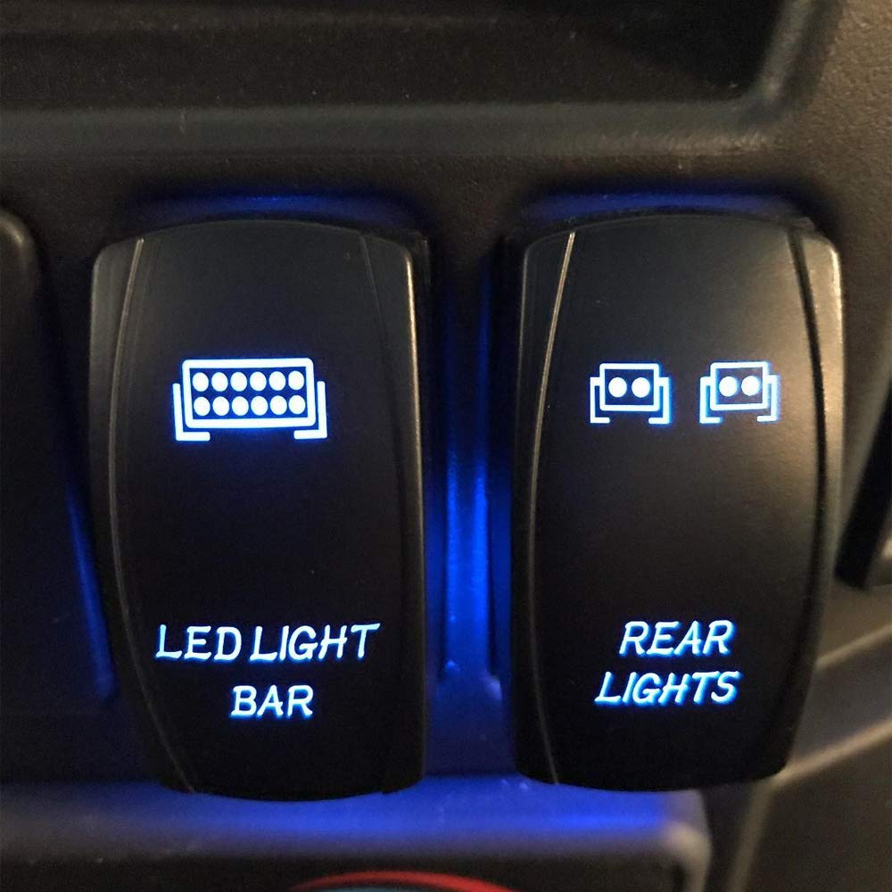 Laser LED Light Bar Rocker Switch ON-Off LED Light 20A 12V, 5pin, Blue Compatible with Cars, Trucks, UTV, ATV, Boat, Tractor, Auto, 4x4, 4WD - Delicate Leather