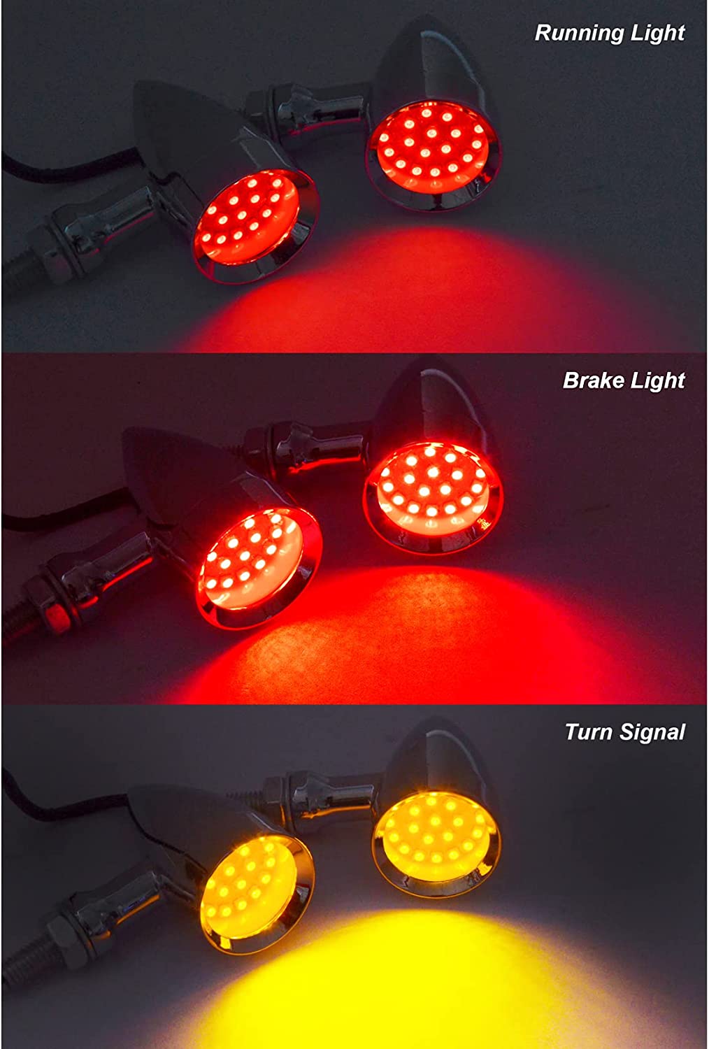 2PCS Motorcycle Bullet 24 LEDs Rear Turn Signal Amber Red Tail Light SMD Blinker Indicator Compatible with Honda Yamaha Suzuki Kawasaki Harley Chopper Bobber - Delicate Leather