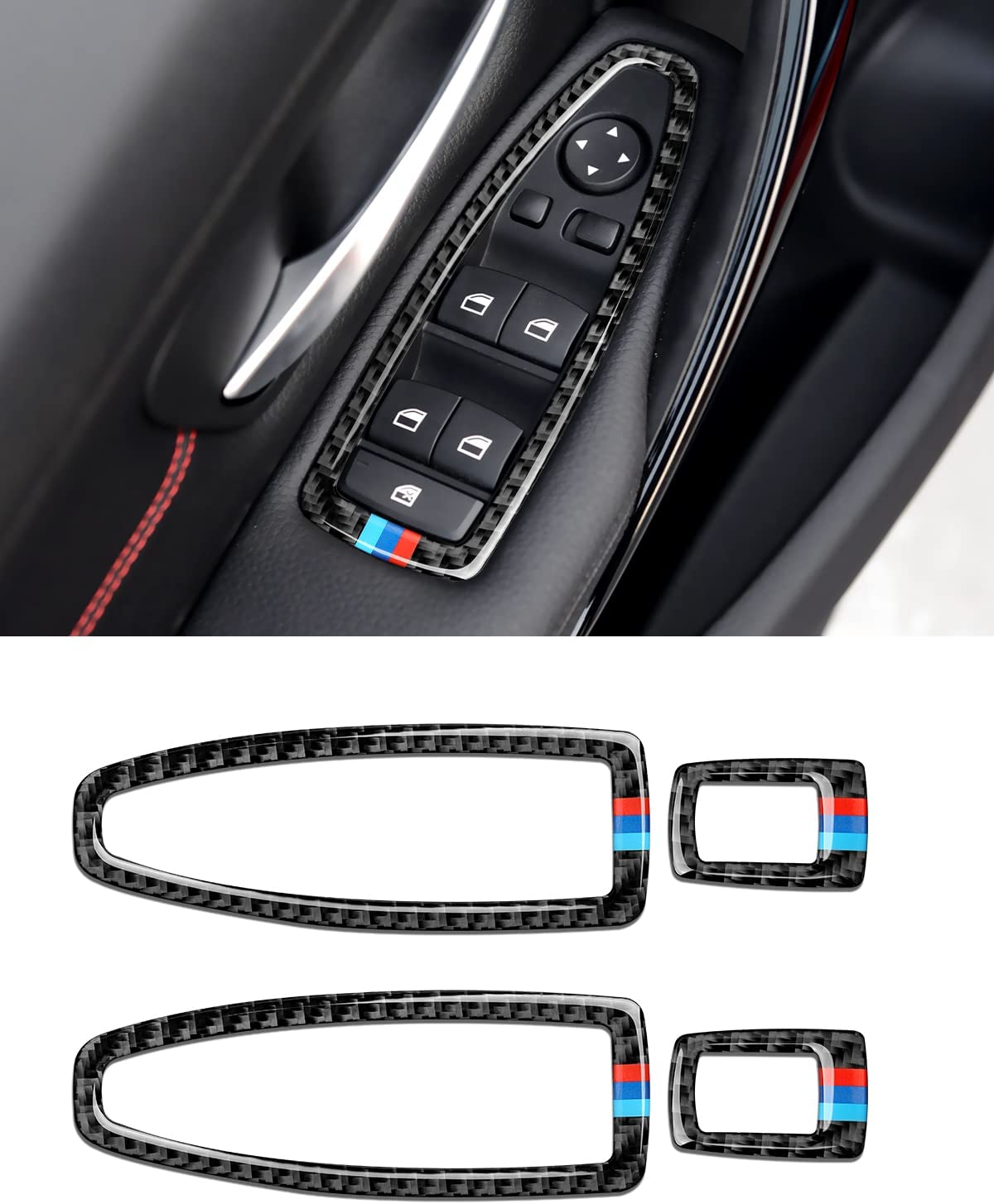 4PCS Car Window Lift Switch Cover Carbon Fiber Sticker Decal Interior Trim fits for Accessories (Style B) -- ONLY for F30 (2016- 2019) , F32 F34 (2017- 2019)… - Delicate Leather