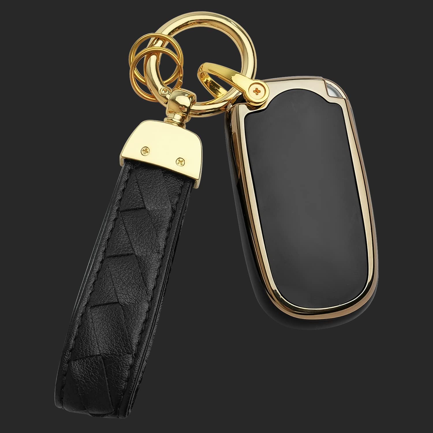Jeep Key Fob Cover Keychain Fit for Grand Cherokee Renegade Chrysler 200 300 Dodge RAM Durango Challenger Journey Smart Key Shell Case (Black) - Delicate Leather