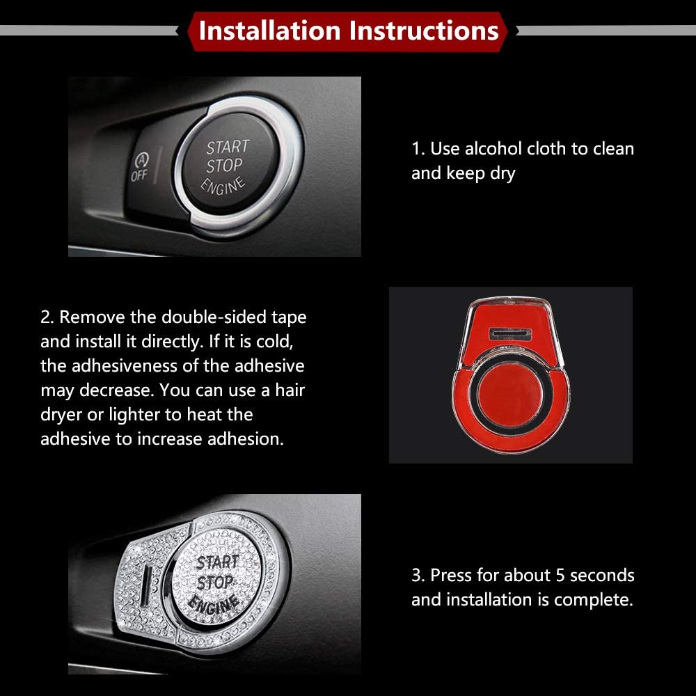 3Pcs Bling Car Engine Start Stop Button Cover Trims Compatible with Premium Zinc Alloy Ignition Push Button Cover Stickers Compatible with BMW 2 3 3GT 4 5 6 7 X1 X2 X3 X4 X5 X6 X6M M2 M3 M4 M5 M6 Series - Delicate Leather