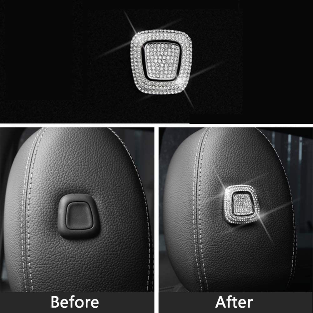 Pursuestar 4Pcs/Set Bling Bling Crystal Seat Headrest Button Cover Car Interior Trim Sticker Decals Custom-fit for A B Class GLB GLA CLA 2019 2020 2021 2022 - Delicate Leather