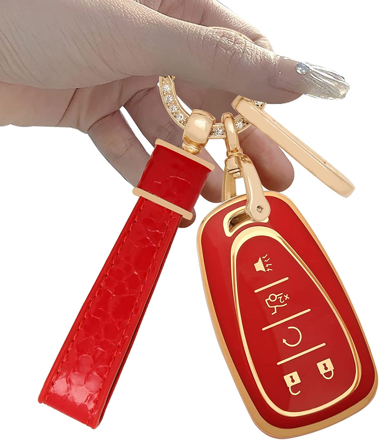 Key fob Cover.Two different materials keychain Accessories, 5 colors TPU key Cover 5 Buttons Smart Key