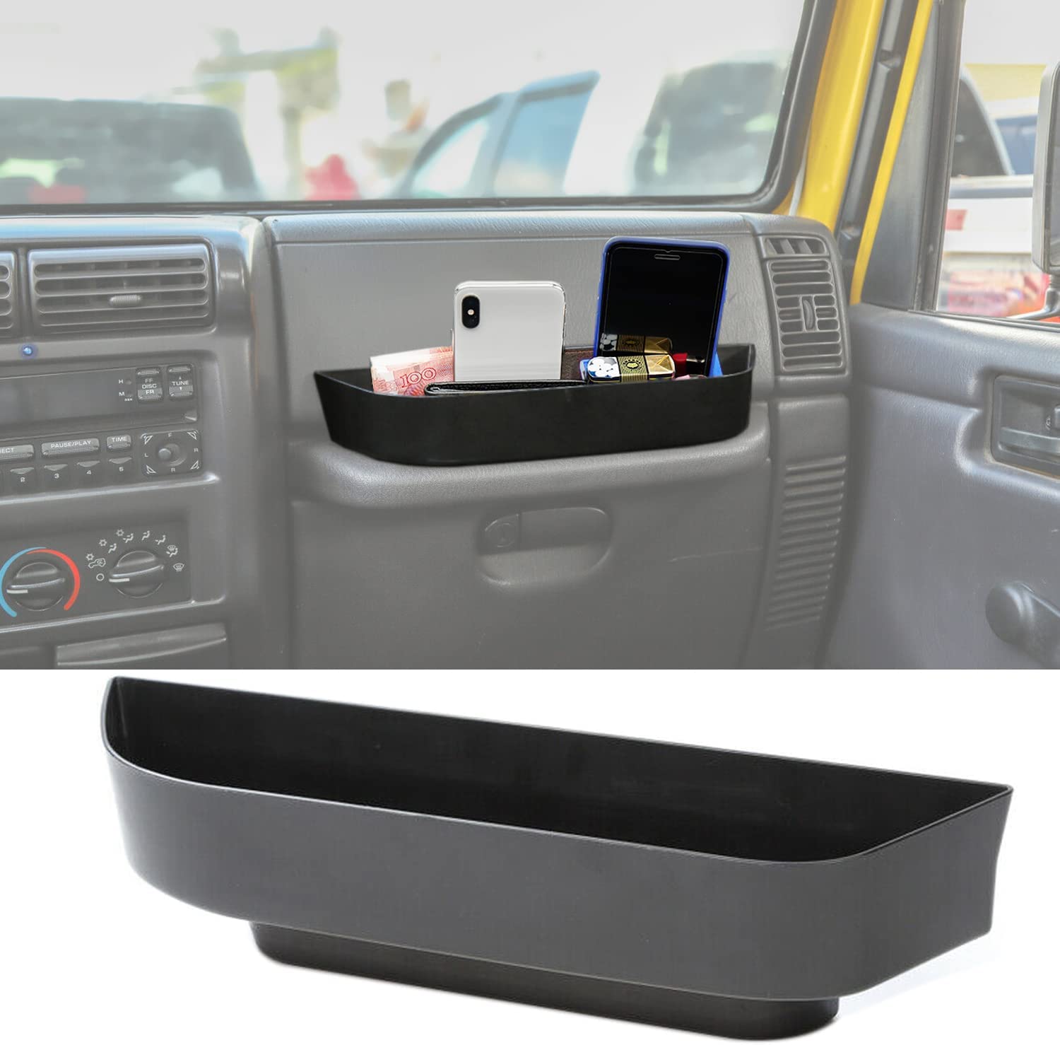 TJ Co-pilot Passenger Grab Bar Storage Tray Organizer Box for 1997-2006 Wrangler TJ SE Sport Sahara Rubicon Sport Utility Black Interior Parts Accessories - Delicate Leather