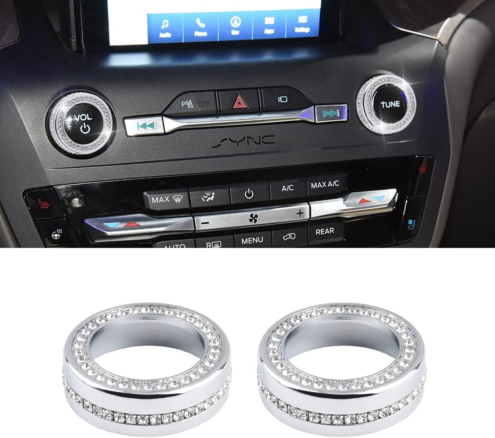 Explorer Accessories Bling Ford 2020 2021 2022 Glitter Auto Interior Volume VOL Tune Knob Covers Cute Inner Car Decoration Trims Metal Decal Stickers - Delicate Leather