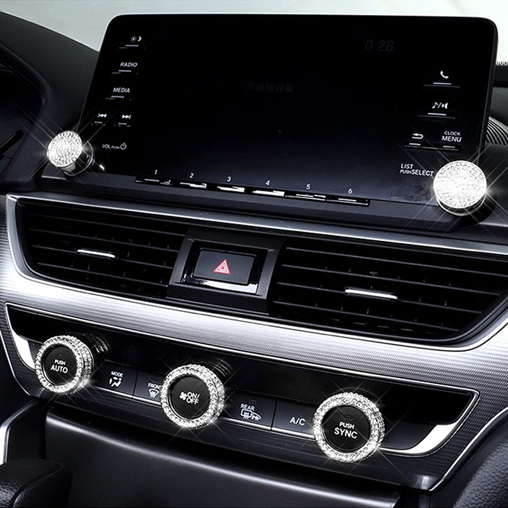 5Pcs Aluminum Car Centre Console AC Air Conditioning Knob Sound Volume Knob Cover Trim Compatible with 10th Accord Sedan Sport EX EX-L LX 2018 2019 2020 2021 - Delicate Leather