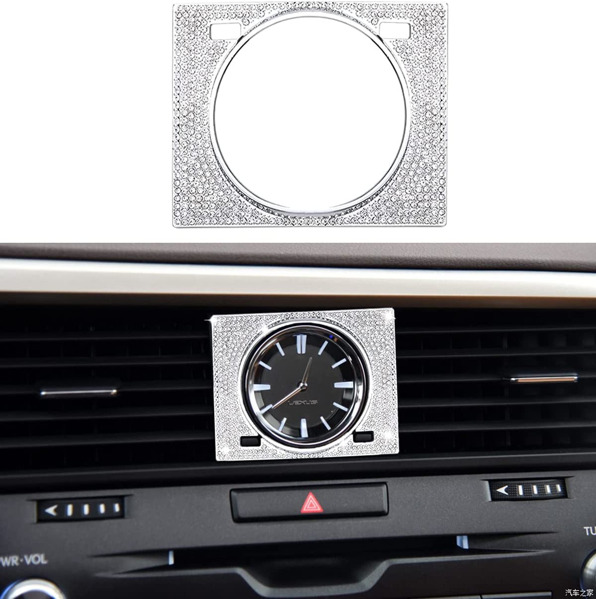 Bling Clock Frame Cover Sticker Compatible with RX 350 450h Car Interior Decoration Parts Decals Silver Crystal for Accessories - Delicate Leather