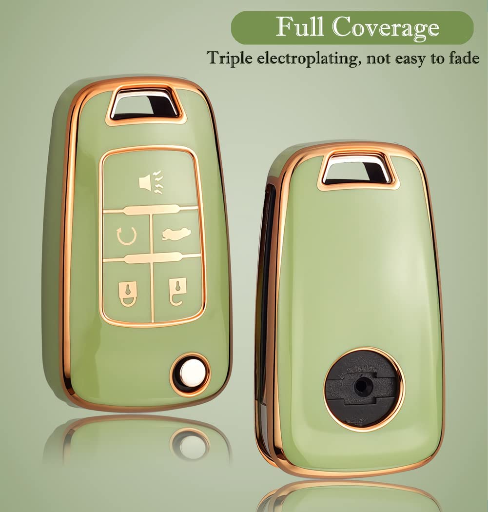 Chevy Key Fob Cover, Premium TPU Full Protection Key Fob Case for Chevrolet Equinox Camaro Cruze Malibu Sonic Buick Terrain - Delicate Leather