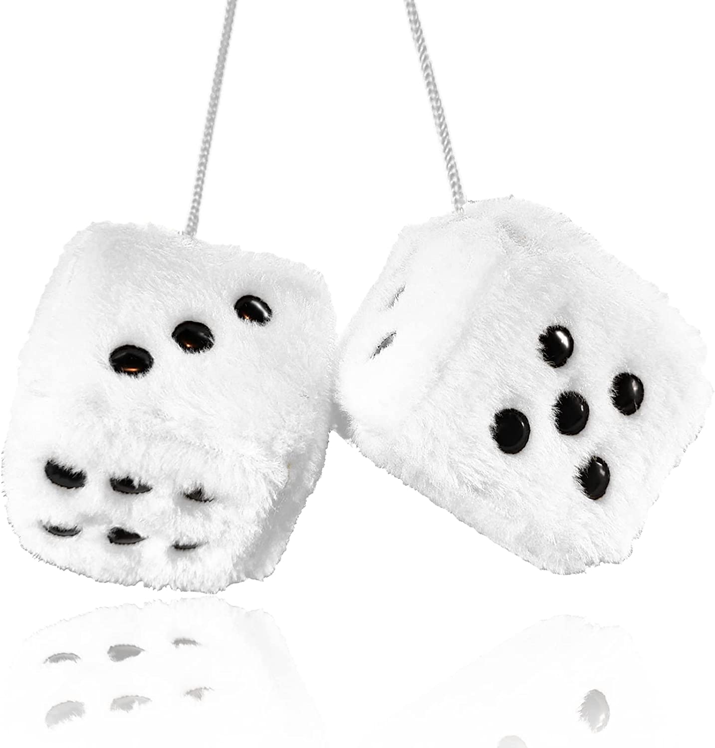Fuzzy Plush Dice for Car Mirror, Pair of Retro 3” Dice with Black Dots for Car Interior Hanging Ornament Decoration, Car Accessories, Custom For Cars