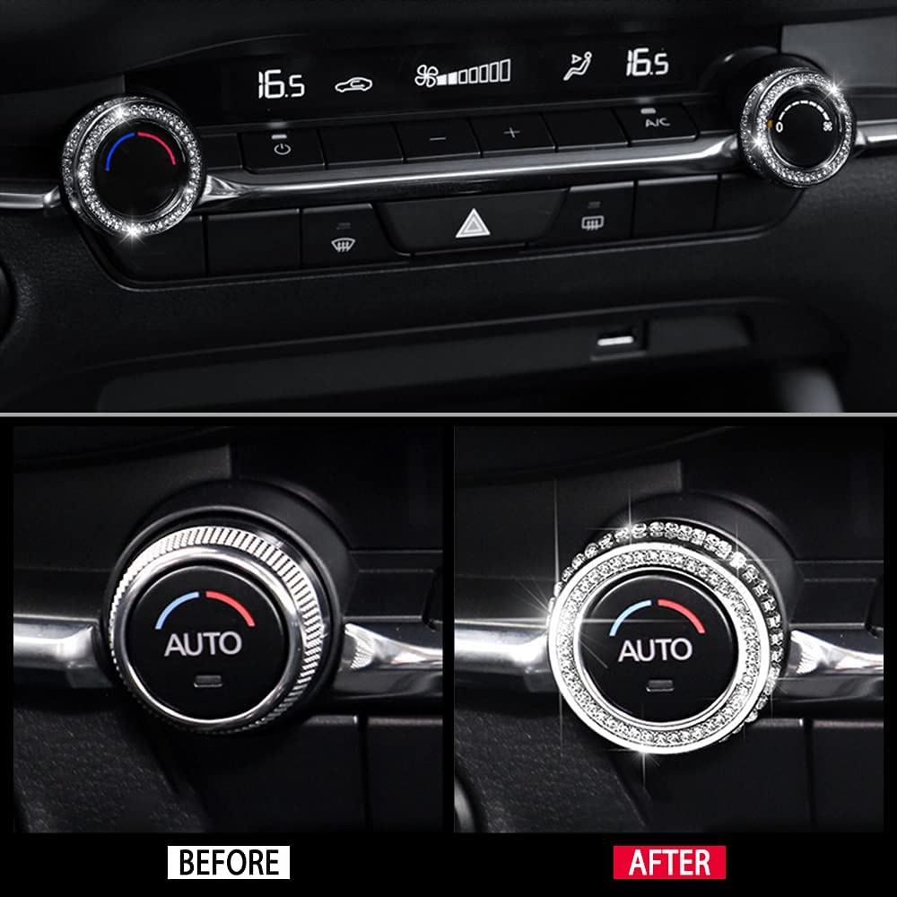 Bling Accessories 3 CX-5 CX-9 CX-30 CX5 CX9 CX30 AC Knobs Air Conditioner Decals Stickers Covers Caps Car Interior Parts Decoration Trim Men Women Zinc Alloy Crystal Silver 2 Pack - Delicate Leather