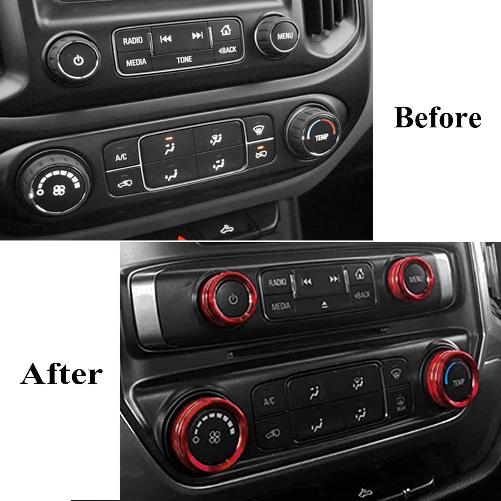 AC Audio Knob Cover Compatible with 2015-2022 Center Console Auto Climate Control Turn Signal 4WD Light Switch Knob Cover Trim Ring 7pcs - Delicate Leather