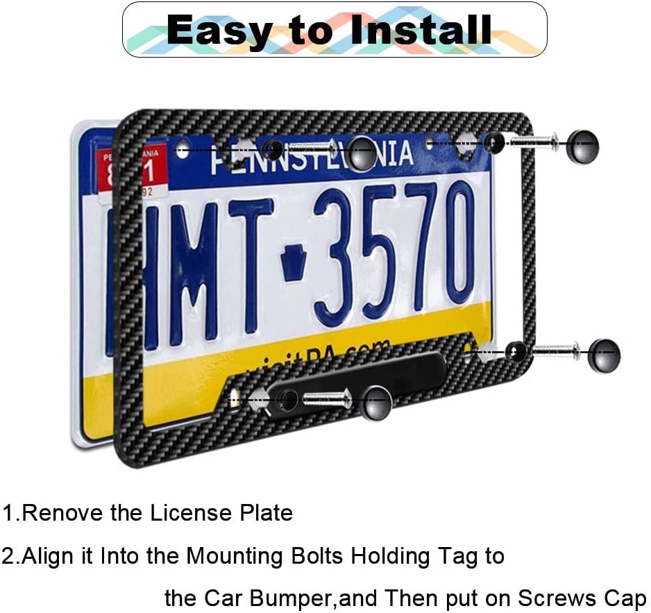 2 Pack for Infiniti License Plate Frames Cover - Black Carbon Fiber Aluminum Alloy Weather-Proof/Rattle Proof Front & Rear Tag Licese Plate Cover - Delicate Leather