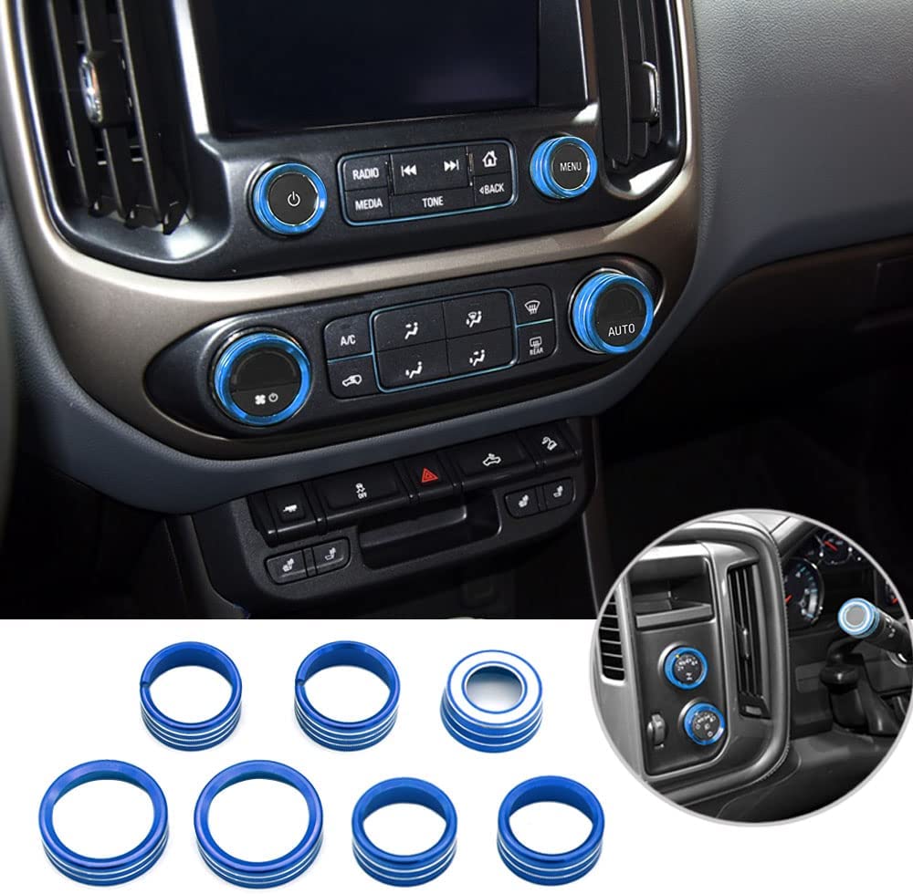 AC Audio Knob Cover Compatible with 2015-2022 Center Console Auto Climate Control Turn Signal 4WD Light Switch Knob Cover Trim Ring 7pcs - Delicate Leather