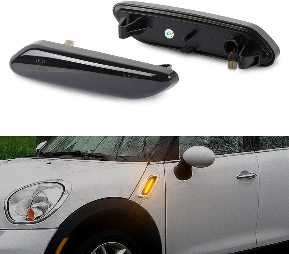 LED Front Fender Side Marker Lights Assembly Smoke Lens Turn Signal Lamp Replacement for R60 R61 Countryman Paceman, 2 Pcs - Delicate Leather