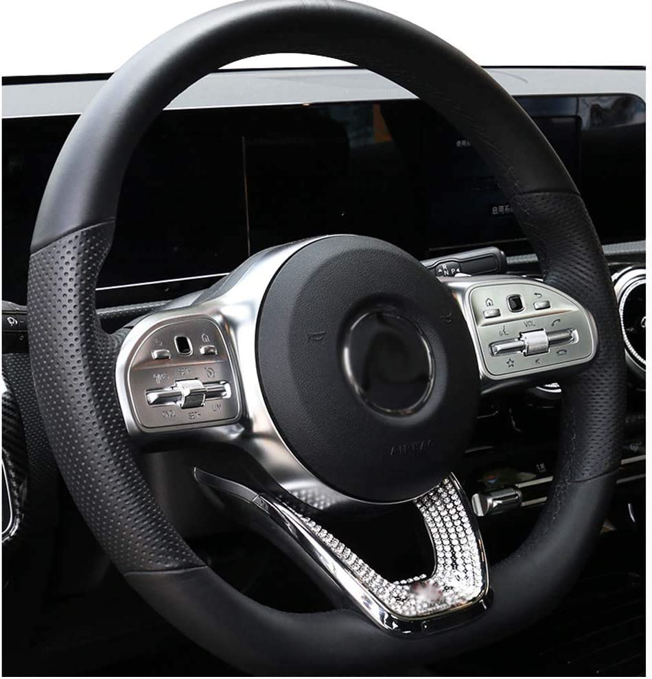 Pursuestar Bling Bling Crystal Steering Wheel Cover U Shape Trim Sticker Car Interior Accessories Decoration for New A B Class GLA CLA 2020 2021 2022 - Delicate Leather