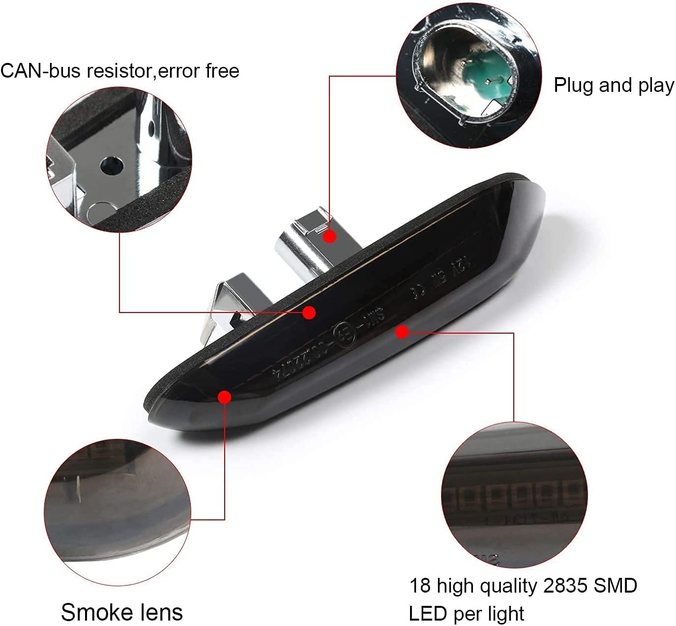 2-Pack Amber LED Side Marker Turn Signal Lights Smoke Lens Blinker Compatible with BMW E90 E91 E92 E93 E46 E53 E60 E61 X3 E83 X1 E84 E81 E82 E87 E88 - Delicate Leather