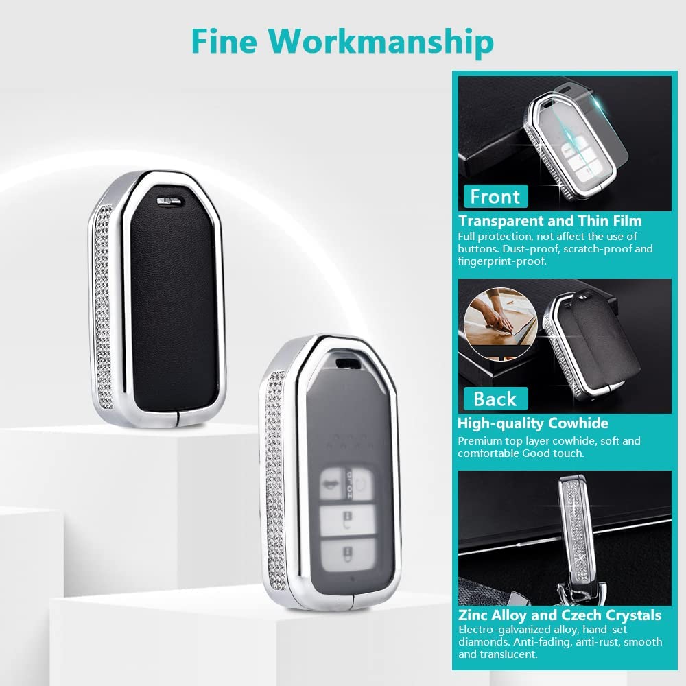 Bling Key Fob Cover Ridgeline Fit Passport Accessories Car Key Case Smart Remote Keys Protection with Keychain 1PC - Delicate Leather