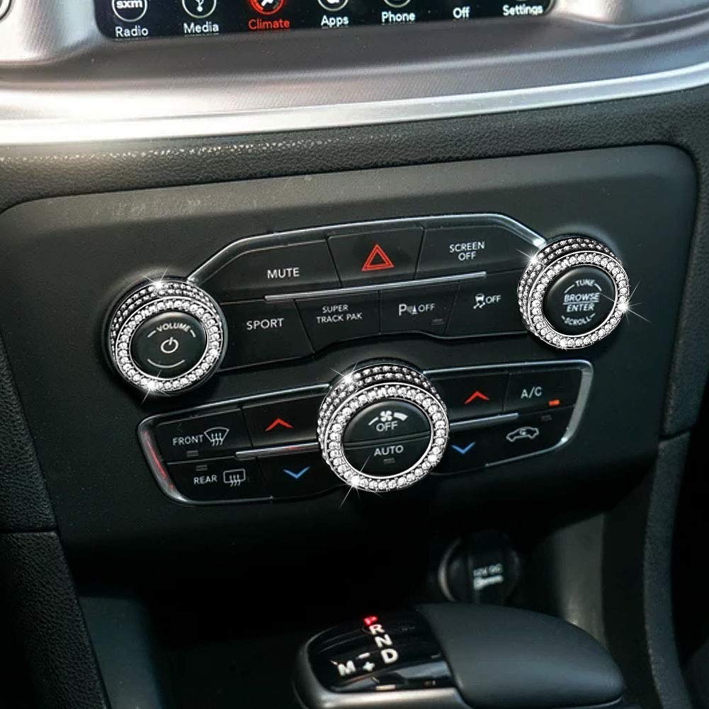 Bling AC Air Conditioner Volume Tune Knob Button Cover Compatible with Dodge Challenger Charger Durango Journey - Delicate Leather