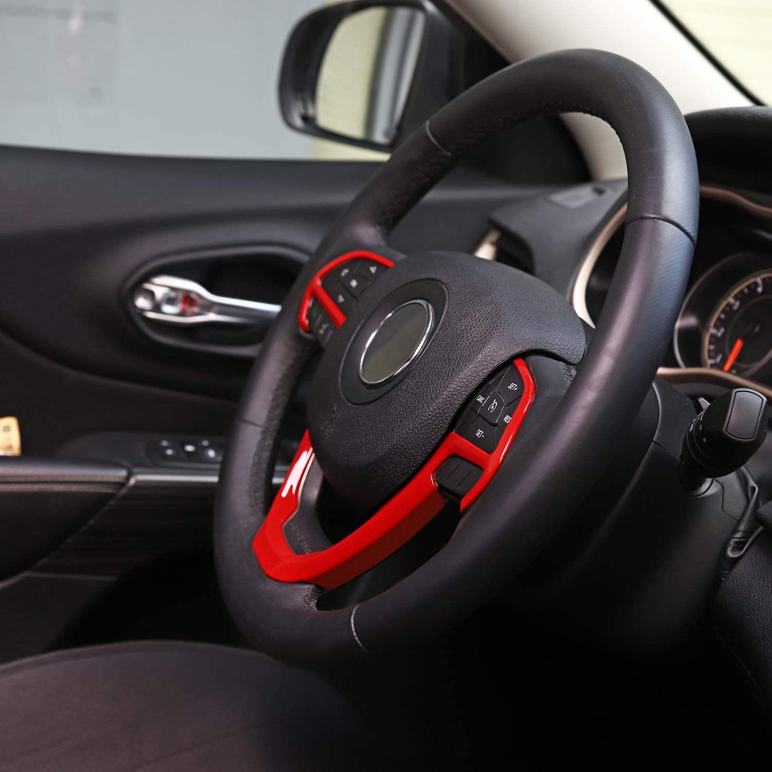 Steering Wheel Trim Cover Interior Decoration Trim Kit for 2014-2020 Grand Cherokee & Cherokee, Red - Delicate Leather