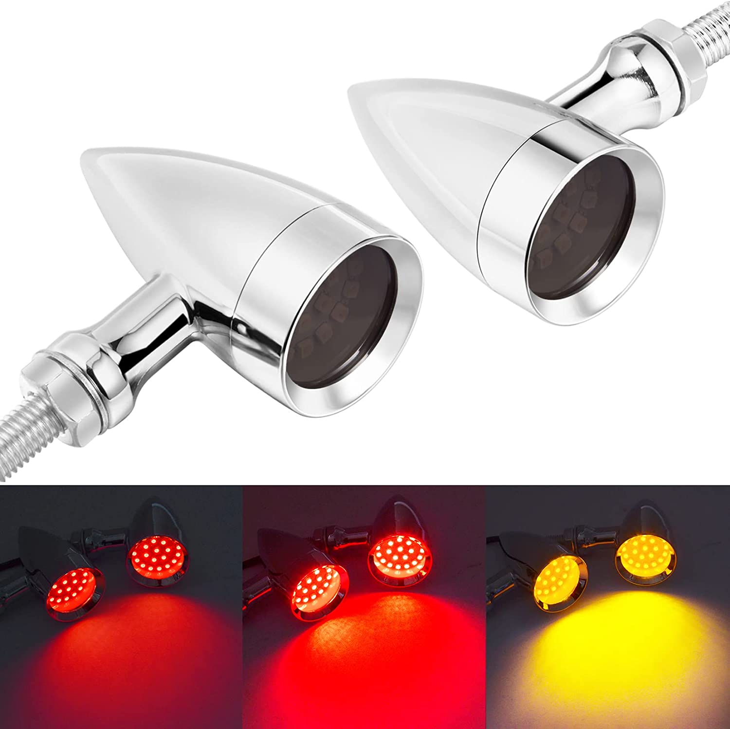 2PCS Motorcycle Bullet 24 LEDs Rear Turn Signal Amber Red Tail Light SMD Blinker Indicator Compatible with Honda Yamaha Suzuki Kawasaki Harley Chopper Bobber - Delicate Leather