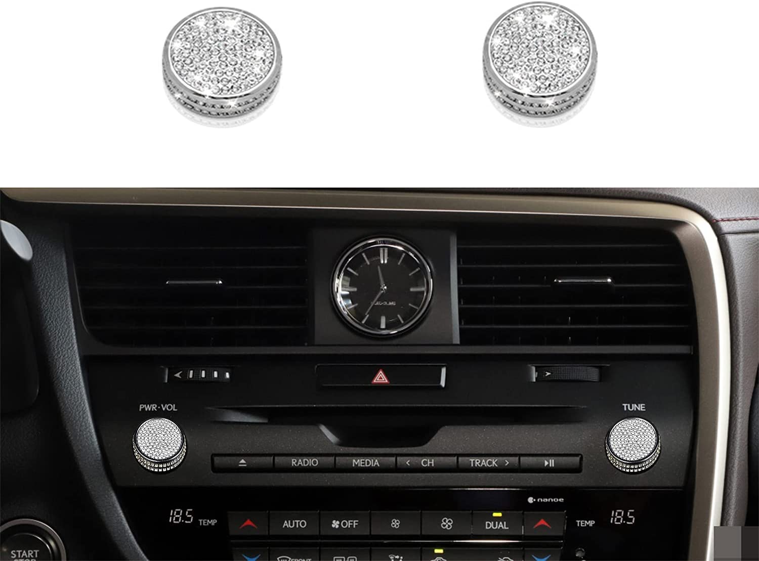 Bling Crystal Diamond Interior Multimedia Volume Audio knobs Accessory Compatible for GS:2015-2020, RX:2015-2021 - Delicate Leather