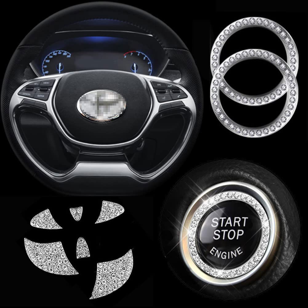 3Pcs Bling Car Steering Wheel Diamond Decal Cover Sticker Accessories Compatible with Camry, Corolla, Rav4, Tundra RAV 4, Highlander - Delicate Leather