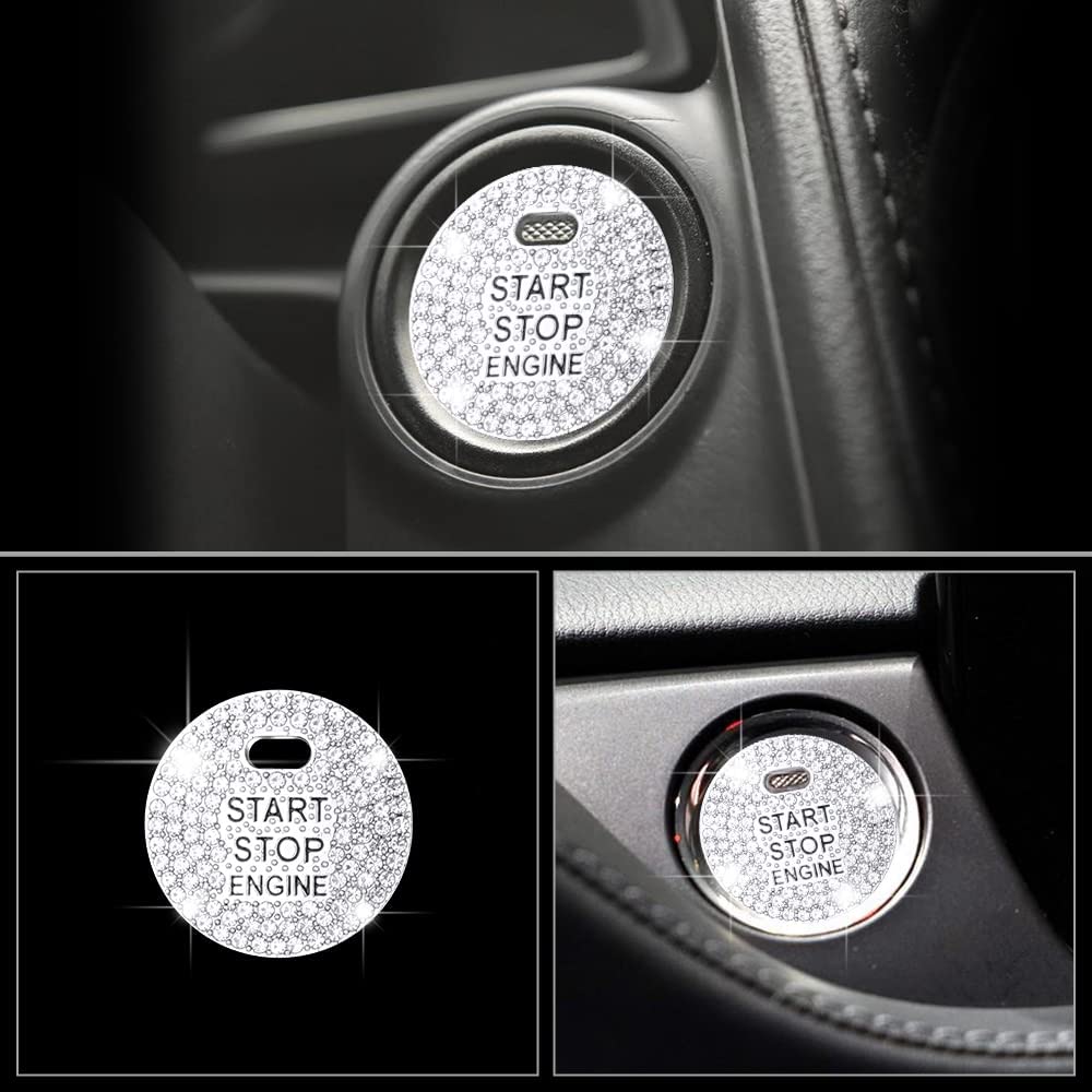 Car Interior Bling Accessories for 3 6 CX-3 CX-5 CX-9 MX-5 Miata Ignition Button Start Stop Push Engine Decals Stickers Caps Covers Parts Decoration Men Women Zinc Alloy Crystal Silver - Delicate Leather